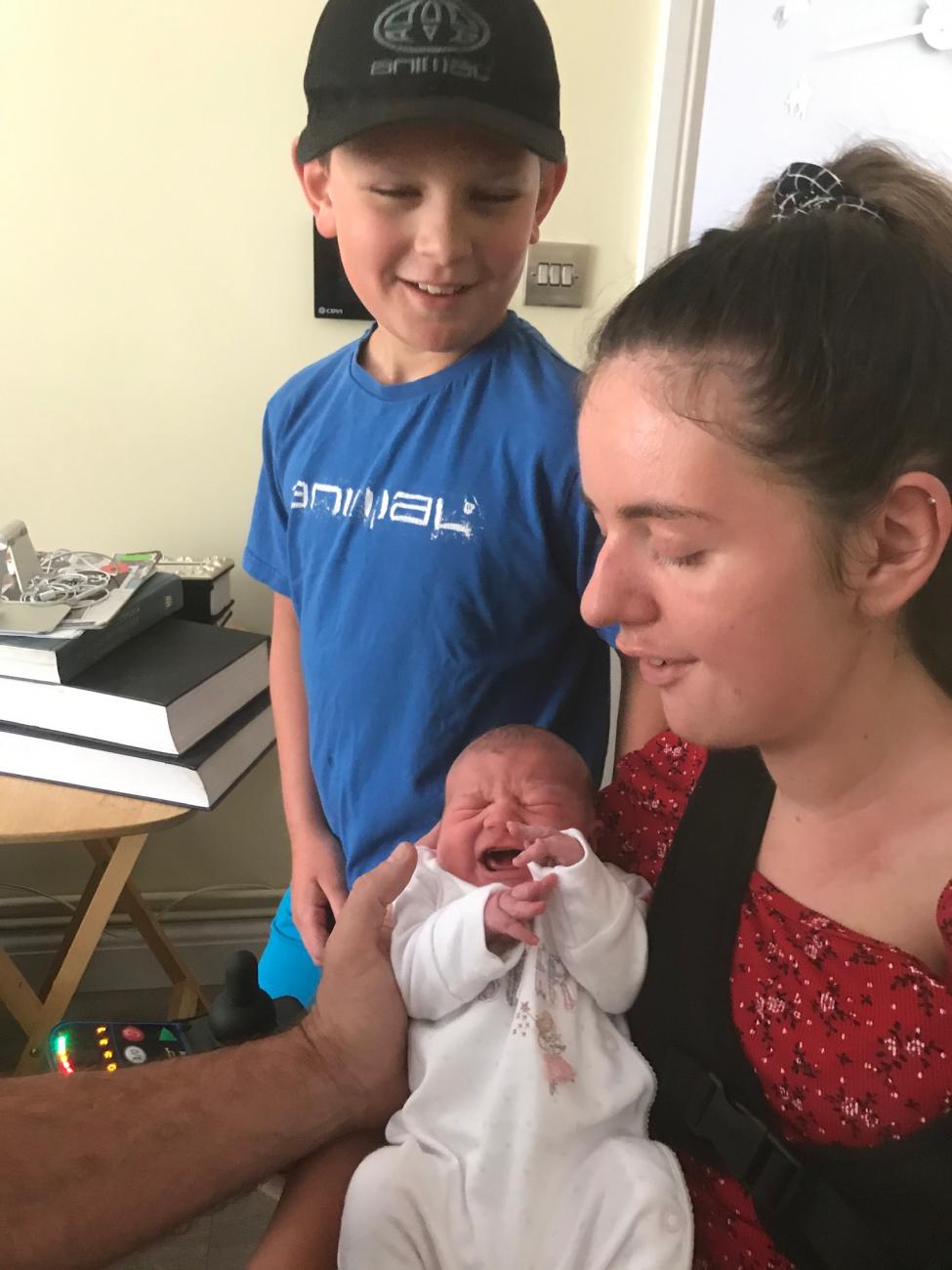 Sian with her new sister Elsie