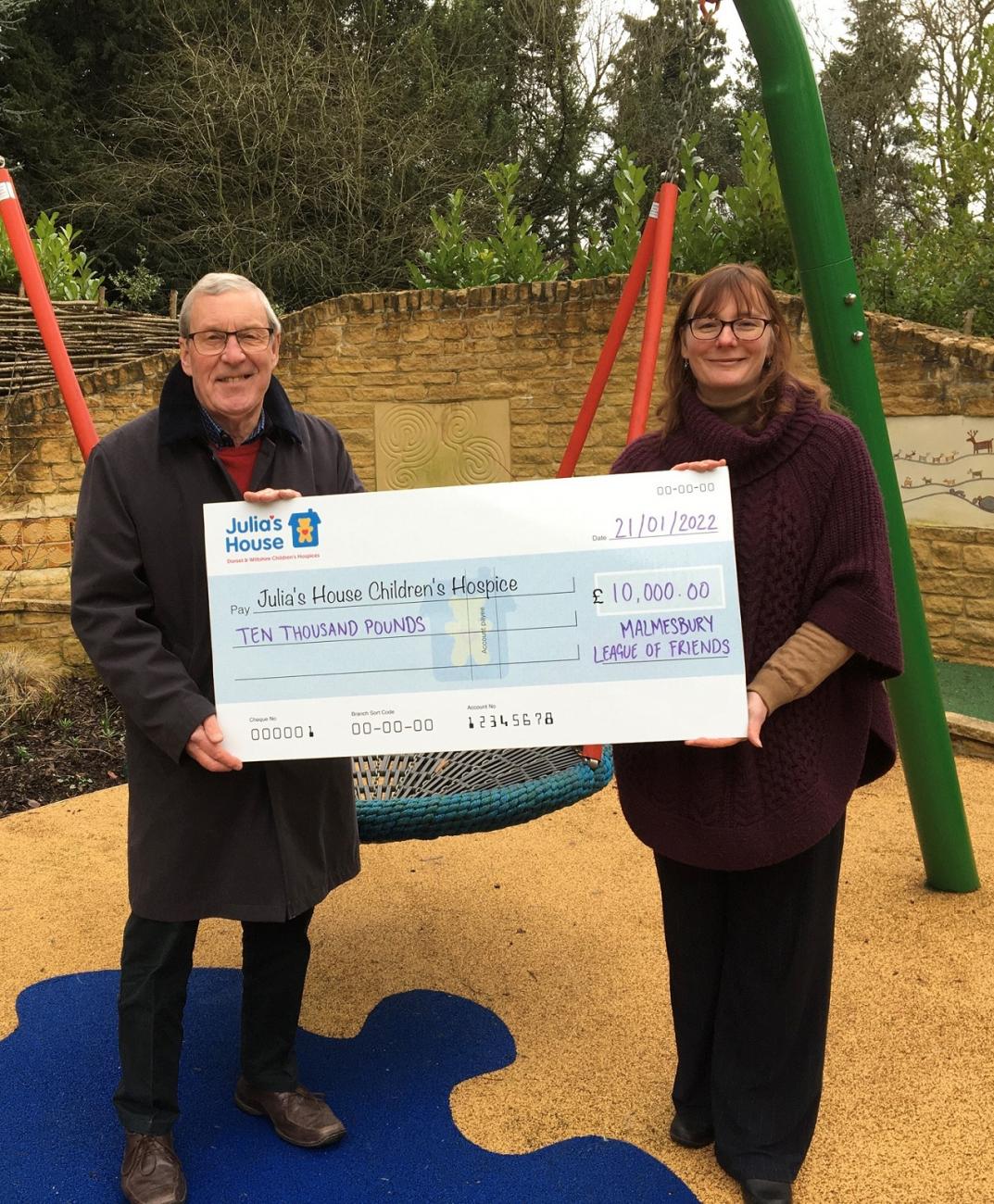 MLOF Chairman David Hide with Julia's House fundraiser Lisa Holmes in the Devizes hospice garden