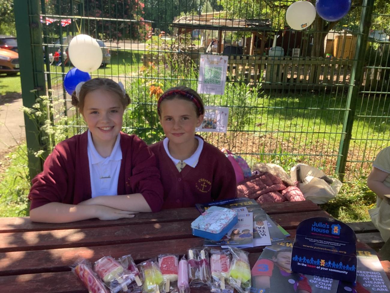 Chirton Primary School pupils Dotty and Lexii sell ice creams for Julia's House