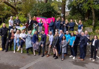 Laura Maidment and Caroline Attreed of Julia's House with the local business who have signed up to sponsor the Great Tail Trail
